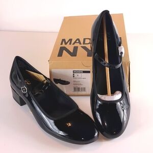 Madden NYC Patent Mary Jane Platform Low Heel Adjustable Strap Black